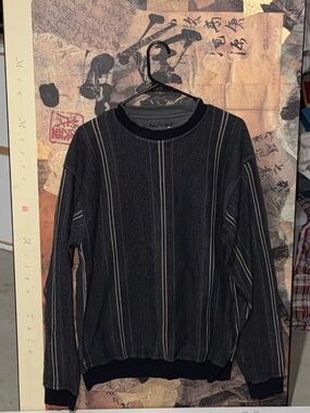 Knights Apparel Black Crewneck Sweater with Cream Pinstripes